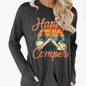 Happy Camper Graphic Women's Top - Charcoal